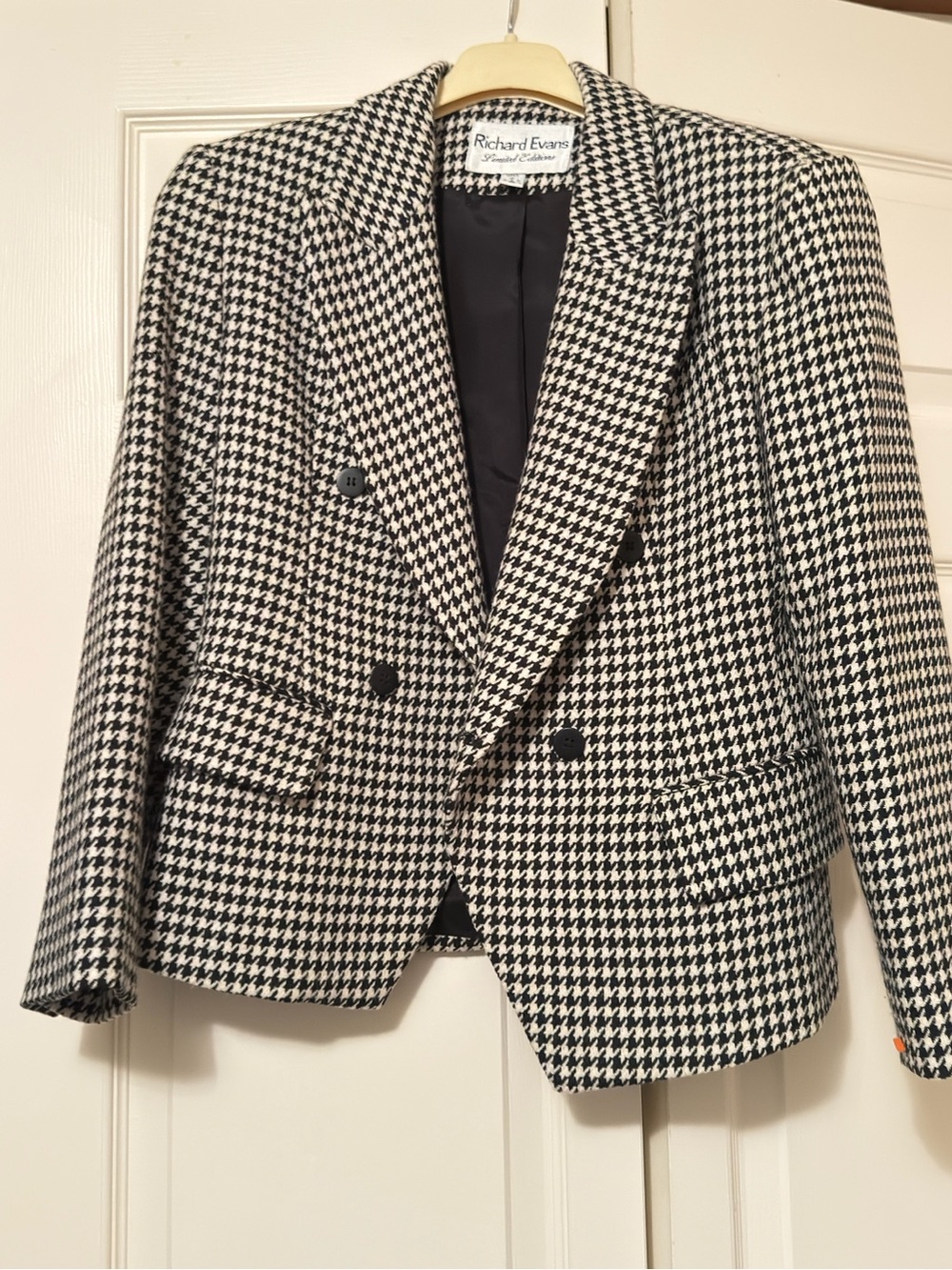 Black & White Houndstooth Double-Breasted Blazer